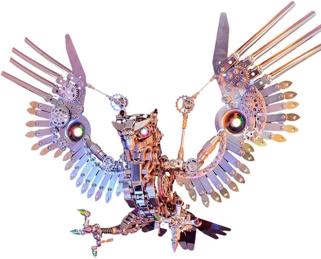 3D Metal Puzzle Raptor Model Kit, 1800PCS DIY Assemble Steampunk Mechanical Bird Model with Colorful Lights, Creative Handcrafted Metal Art Craft Desktop Display & Decoration for Adults