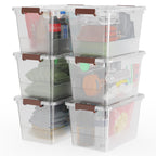 WYT 32 Qt Plastic Clear Storage Bin with Durable Lids and Latching Buckle, 6-Pack Tote Organizing Box Stackable and Nestable