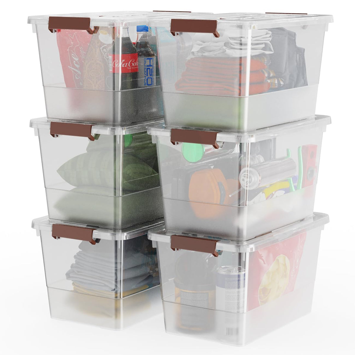 WYT 32 Qt Plastic Clear Storage Bin with Durable Lids and Latching Buckle, 6-Pack Tote Organizing Box Stackable and Nestable