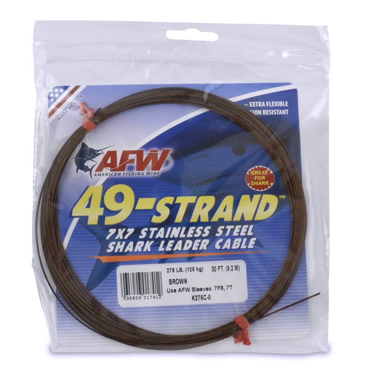 AFW Fishing Wire 49 Strand, 7x7 Stainless Steel Leader Cable, 90lb to 900