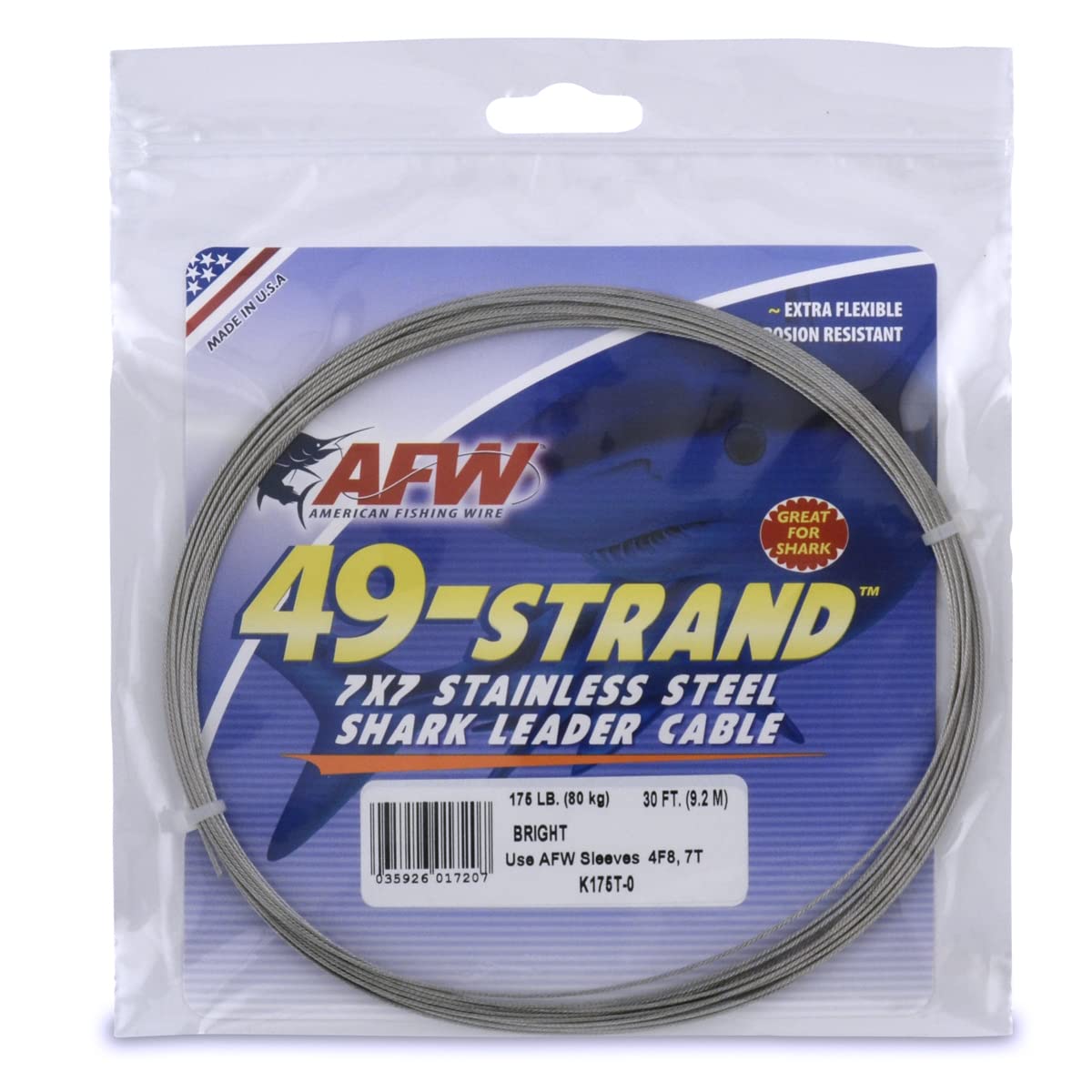 AFW Fishing Wire 49 Strand, 7x7 Stainless Steel Leader Cable, 90lb to 900