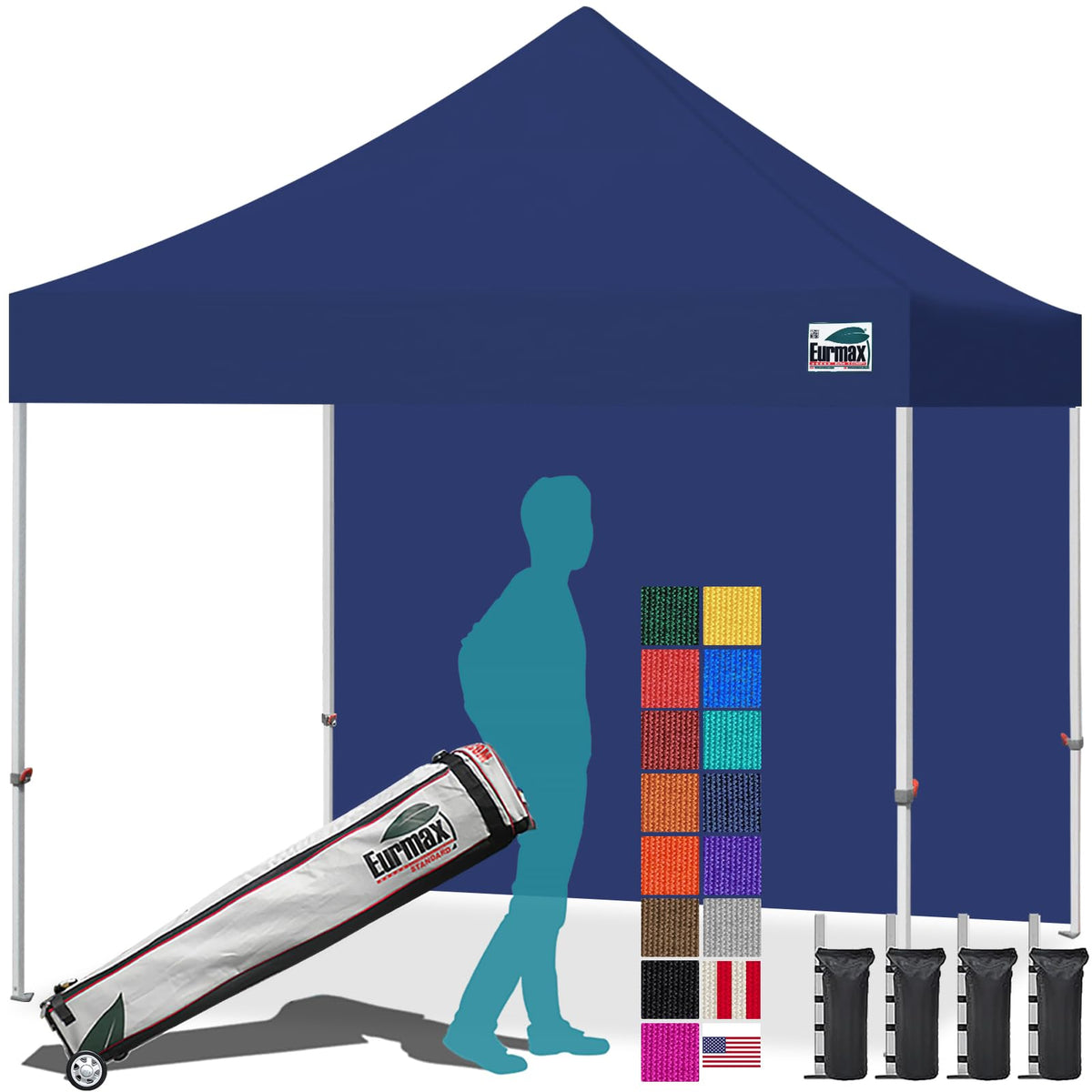 Eurmax USA 10x10ft Pop Up Canopy,Commercial Instant Tent for Outdoor Events,Patented No-Tip Rolling Storage Bag with 4 Sandbags,UV & Water Resistant,Heavy Duty Portable Shelter Gazebo,White