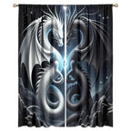 Traditional Ukiyoe Wildlife Dragon Curtains-Dreamy Ancient Japan Architecture Rod Pocket Back Tab Window Drapes,Japanese Samurai Thermal Insulated Blackout Curtain,2pcs,Each 52“W x 96”L
