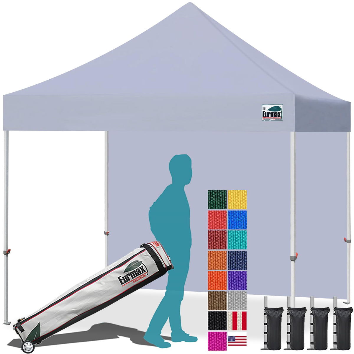 Eurmax USA 10x10ft Pop Up Canopy,Commercial Instant Tent for Outdoor Events,Patented No-Tip Rolling Storage Bag with 4 Sandbags,UV & Water Resistant,Heavy Duty Portable Shelter Gazebo,White