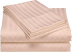 USA Queen Sheet Set in Peach Stripe 400 Thread-Count 100% Egyptian Long Staple Cotton, Sateen Weave for Soft and Silky Feel, Breathable 4-Piece Bedsheet, Elasticized 24'' Extra Deep Pocket