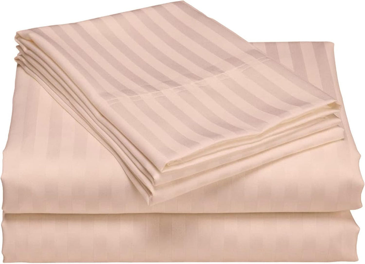 USA Twin XL Sheet Set in Peach Stripe 400 Thread-Count 100% Egyptian Long Staple Cotton, Sateen Weave for Soft and Silky Feel, Breathable 4-Piece Bedsheet, Elasticized 24'' Extra Deep Pocket