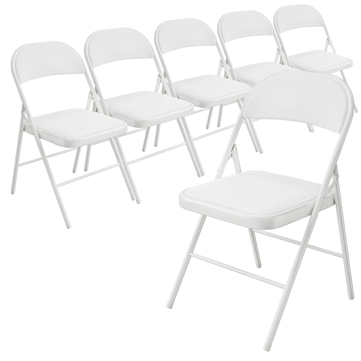Bonnlo Folding Chair with Comfortable Padded Cushion and Back, Portable Folding Chairs for Outside, Office Events, Weddings, Pu Leather, 6 Black