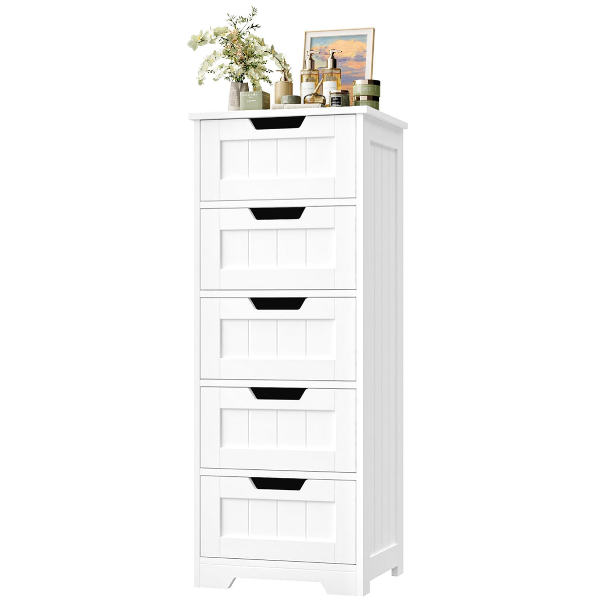 FOTOSOK Bathroom Cabinet, Bathroom Storage Cabinet with 5 Drawers, White