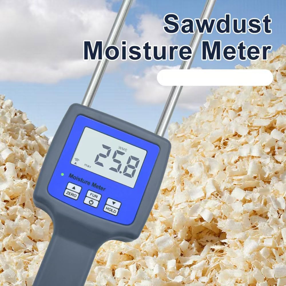 Wood Sawdust Powder Meter Hay Bale Bamboo Powder Moisture Fiber Tester with LCD Display Wood Sawdust Bamboo Powder Humidity Tester with Measuring Range 0 to 84 Percent