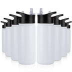 32 oz Insulated Water Bottle Bulk 8 Pack, Stainless Steel Sports Water Bottles with Straw Lid & Wide Mouth Lids, Double Walled Vacuum, Leak Proof, White