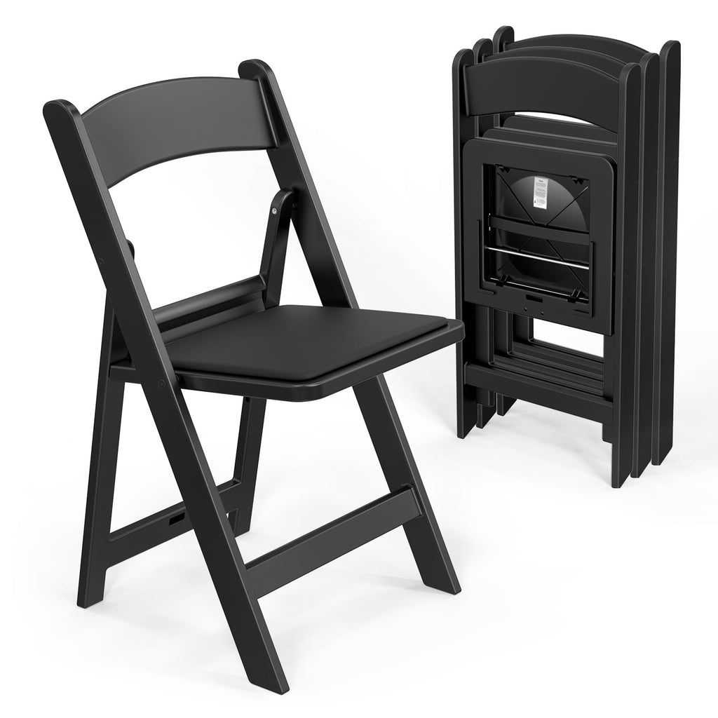 VINGLI Resin Folding Chairs with Cushion, Foldable Plastic Chair with Comfortable Padded Seats, Perfect for Event Party Indoor Outdoor, White, 8 PC