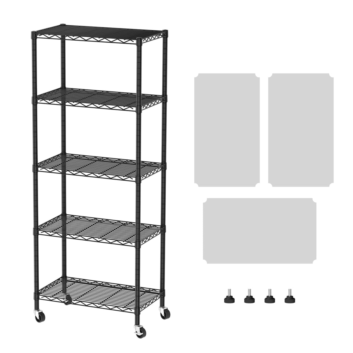 SINGAYE 5 Shelves Storage Wire Shelf Closet Metal Shelving Pantry Wheels