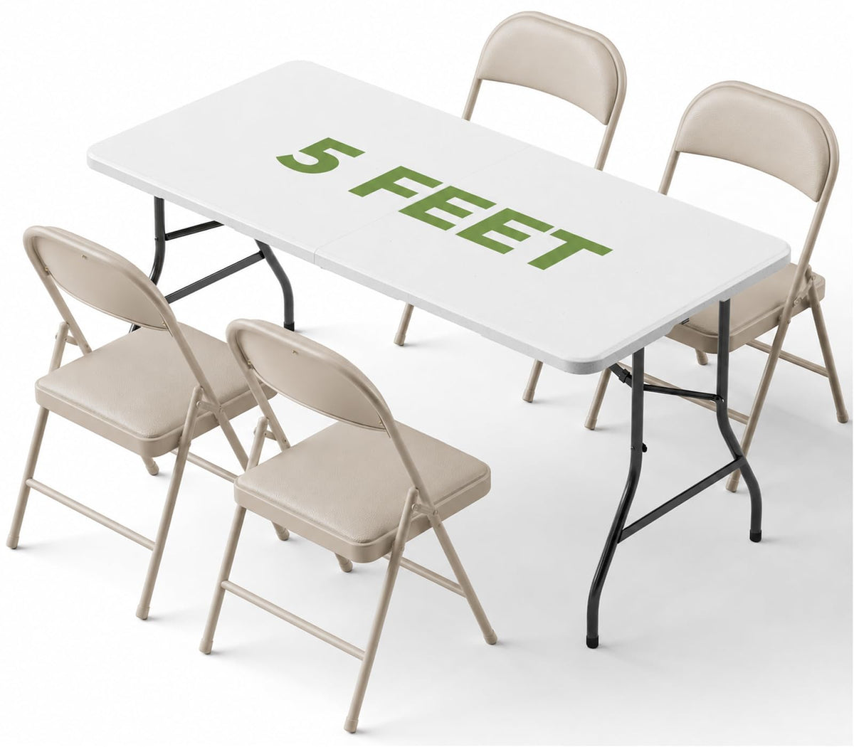Folding Table and Chairs Set for 4, 36 Inch Foldable Card Table with Carrying Handle & 4 PU Leather Padded Folding Chairs, Portable Indoor Outdoor Dining Table Set for Picnic, Camping, RV, Game Night