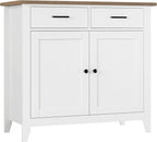 HORSTORS Farmhouse Kitchen Storage Cabinet, Small Buffet, Coffee Bar, White