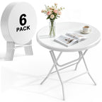 32" Round Folding Table, HDPE Top & Metal Frame, 2 Pack, White