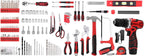 KingTool 276-Piece Tool Set Kit with 12V Cordless Power Drill (Red Black)