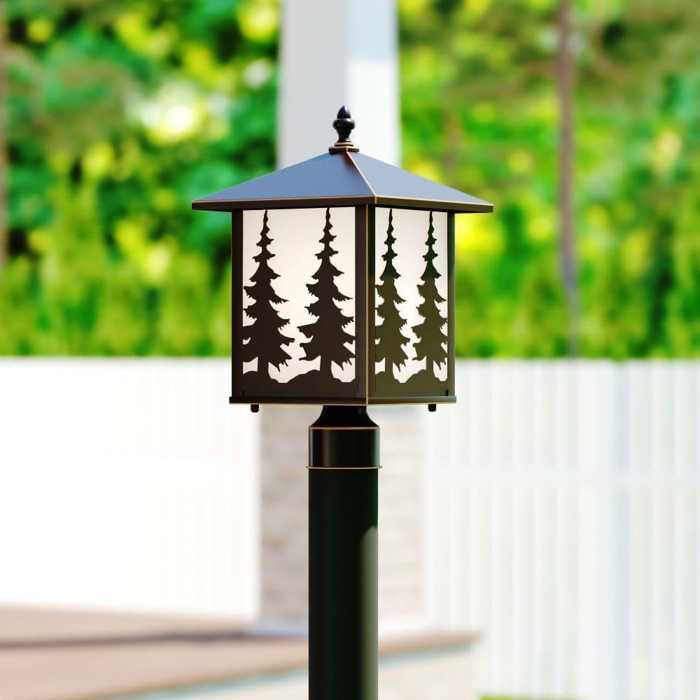VAXCEL Yosemite 1L Bronze Rustic Outdoor Tree Post Light White Glass