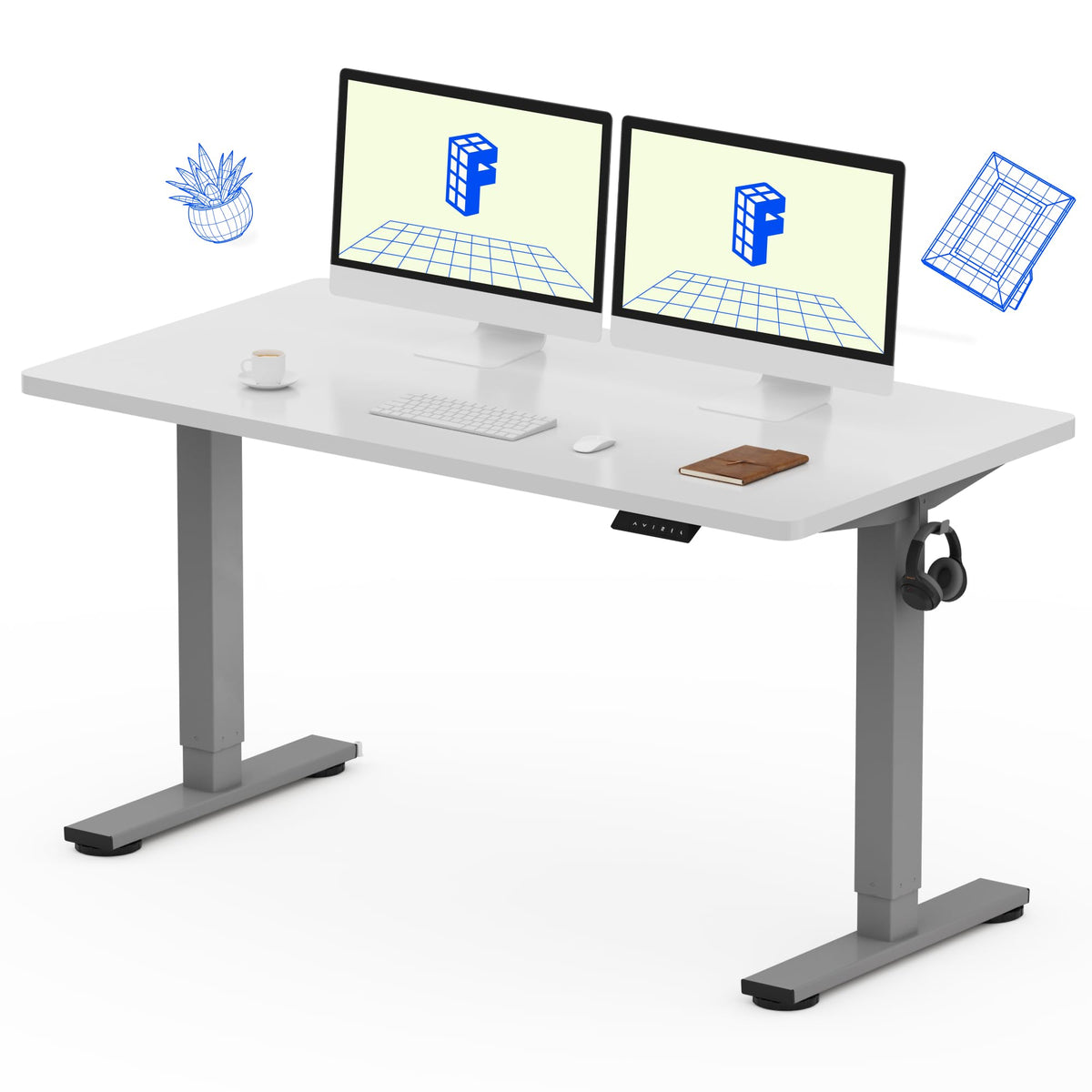 FLEXISPOT EN1 One-Piece Standing Desk, Electric Adjustable with 4 Memory Presets, 176 LBS Capacity, Stable & Quiet, Seamless Desktop for Home Office & Dual Monitors, 48"x24" Black Walnut