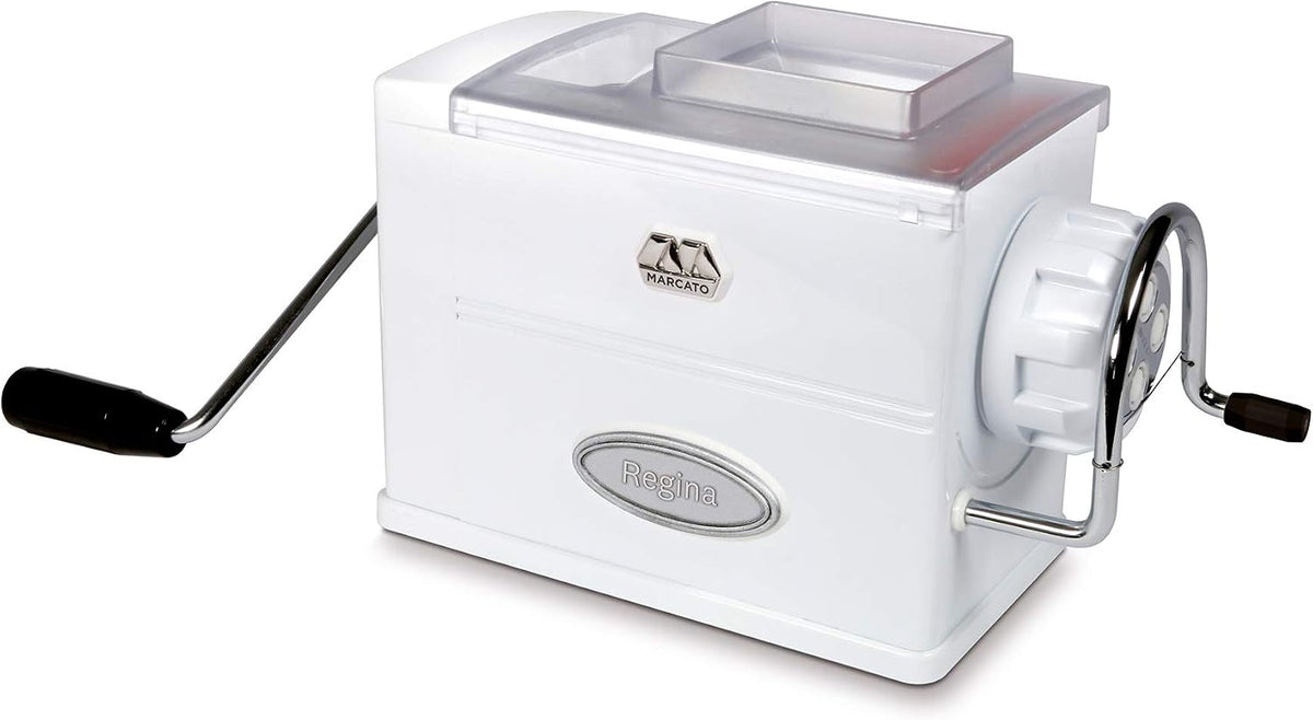 MARCATO Made in Italy Regina Extruder Pasta Machine, White. Makes bucatini, fusilli, maccheroni, maccheroncini, rigatoni.