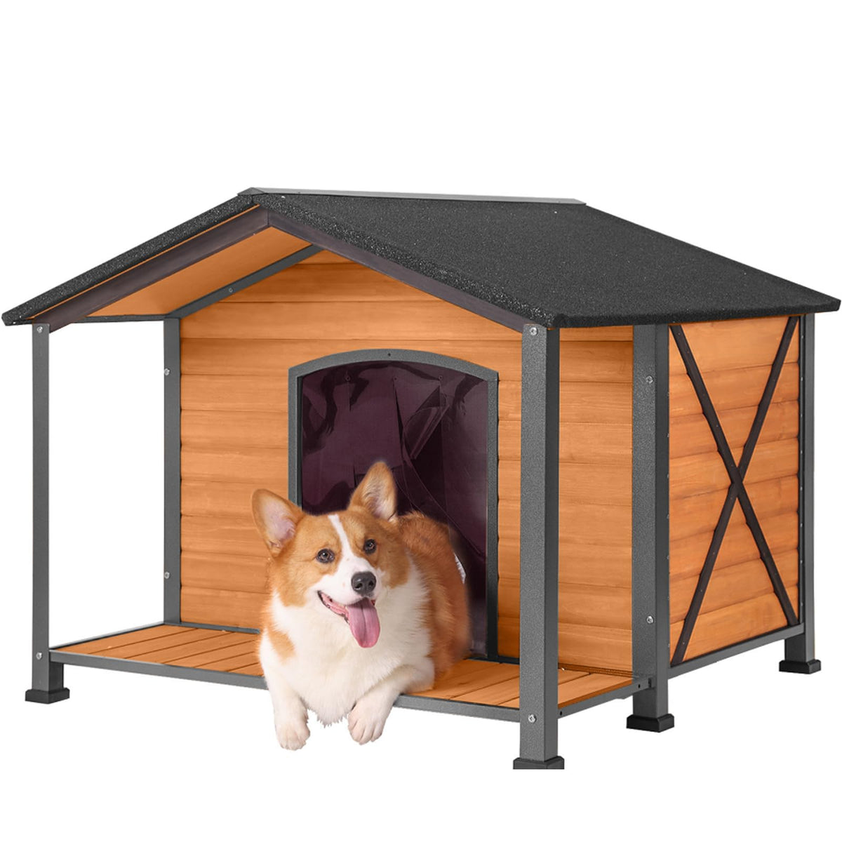 Aivituvin Heated Dog House Outdoor with Anti-Bite Metal Frame Insulated Indoor Dog Kennel 41.6'L Large Dog Cage for Small Medium Large Dogs with Heater and Insulated Liner for Winter
