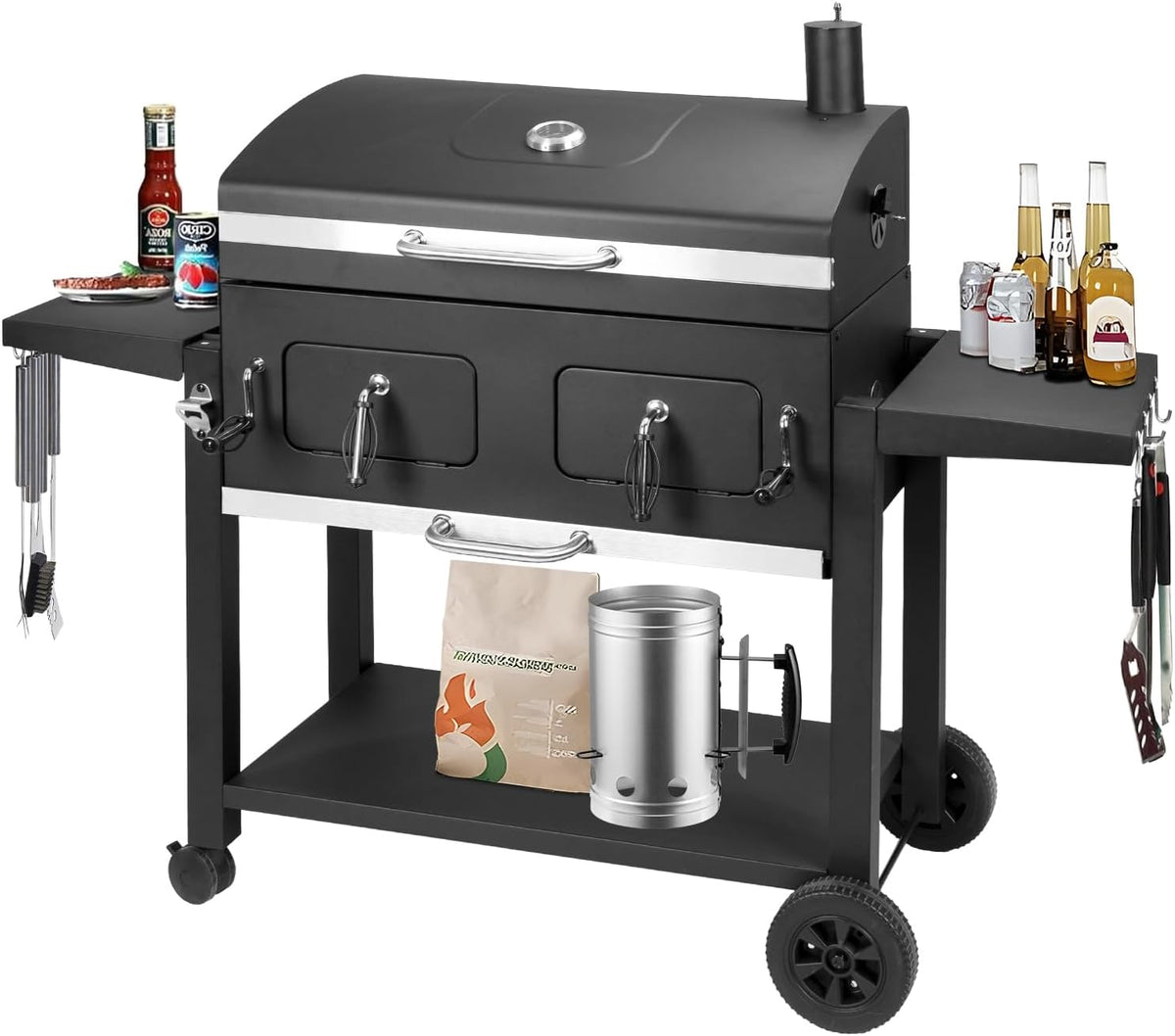 Charcoal Grill 753 Sq In,Extra Large BBQ Grill Adjustable Charcoal Trays