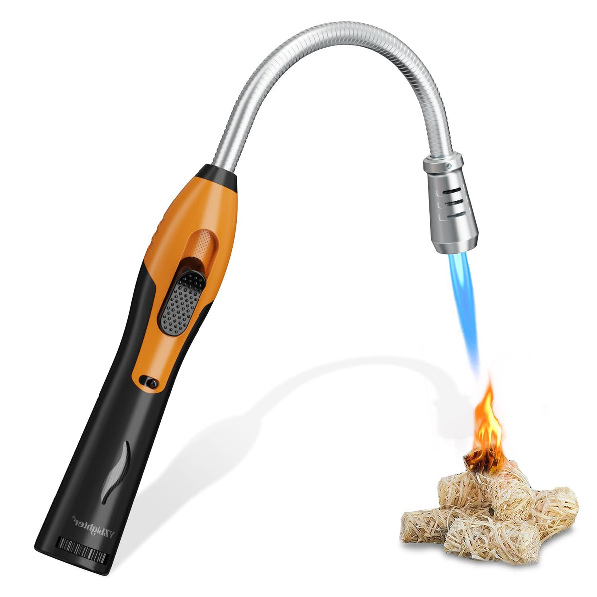 Butane Lighter Torch Long Lighter Refillable Lighter Windproof with Visual Fuel Window Flexible Extra Long Torch Lighter for Fireplace Candles (No Butane Included) (Black + Orange, 2 Pack)
