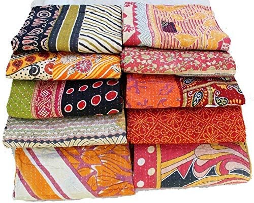 Handmade Vintage Kantha Quilt 3-Layer Cotton Blanket, Bohemian Kantha Throw, Reversible Patchwork Gudari Blanket for Bed, Couch, Sofa (54 x 84 1pices)