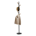YAMAZAKI Home Freestanding Coat Rack Stand – Modern Coat Tree with Wooden Hooks, Standing Coat Hanger for Entryway, Sturdy Weighted Base, Steel, White, Easy Assembly
