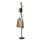 YAMAZAKI Home Freestanding Coat Rack Stand – Modern Coat Tree with Wooden Hooks, Standing Coat Hanger for Entryway, Sturdy Weighted Base, Steel, White, Easy Assembly