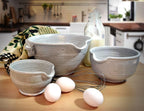 Stoneware Pottery Batter Bowls, 3-Piece Set, Classic All-White Glaze
