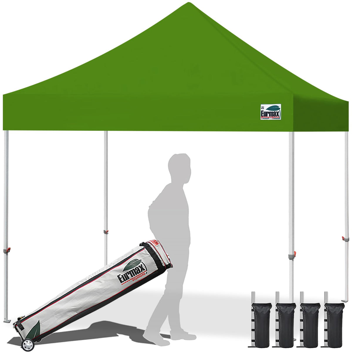 Eurmax USA 10x10ft Pop Up Canopy,Commercial Instant Tent for Outdoor Events,Patented No-Tip Rolling Storage Bag with 4 Sandbags,UV & Water Resistant,Heavy Duty Portable Shelter Gazebo,White