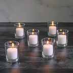 Set of 144 Richland Votive Candles White Unscented and 144 Clear Glass Eastland Votive Holders