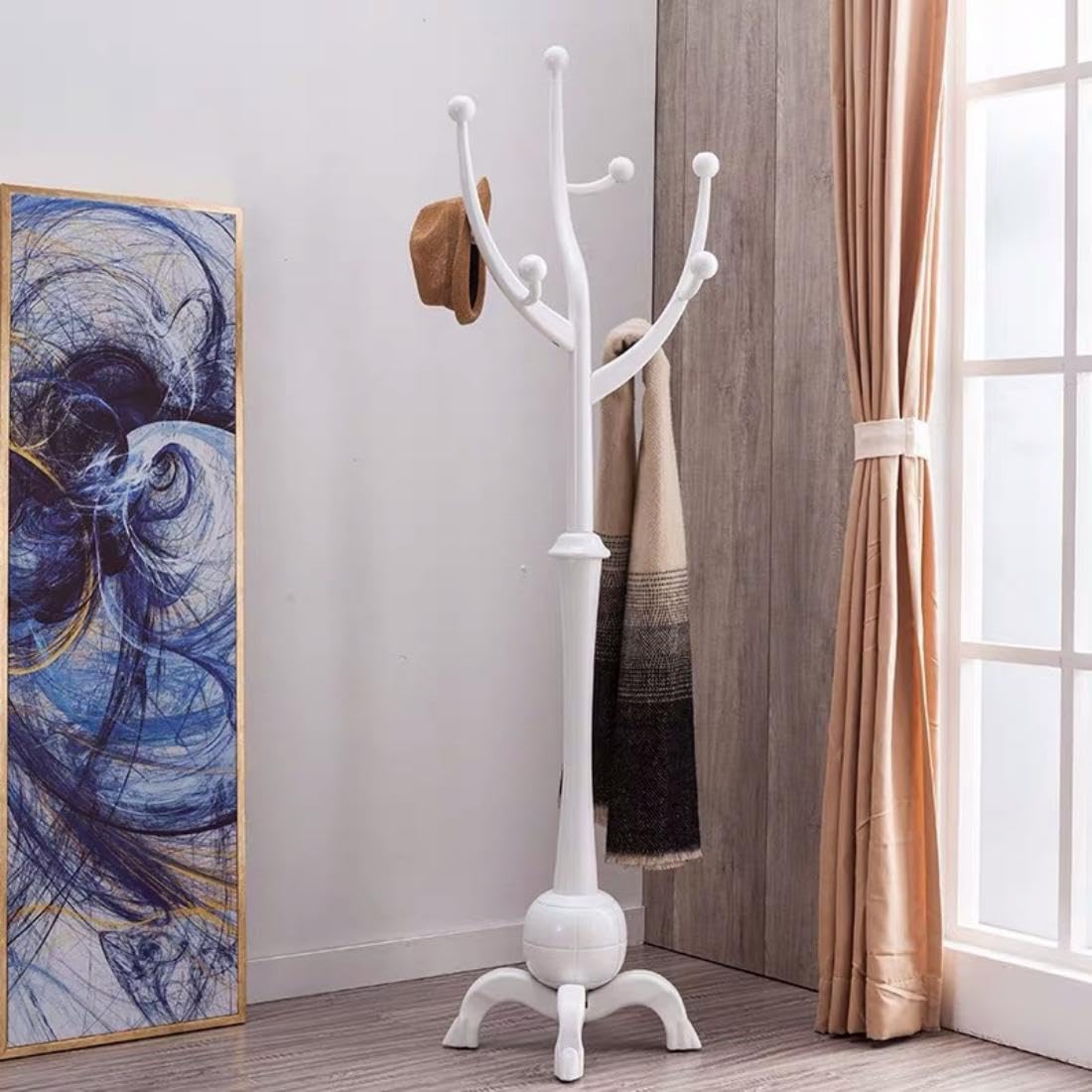 Freestanding Coat Rack with 8 Hooks, 70 Inch Floor Coat Tree Wooden Clothes Rack Tree-shaped Clothing Organizer Walnut for Entrance Living Room Bedroom