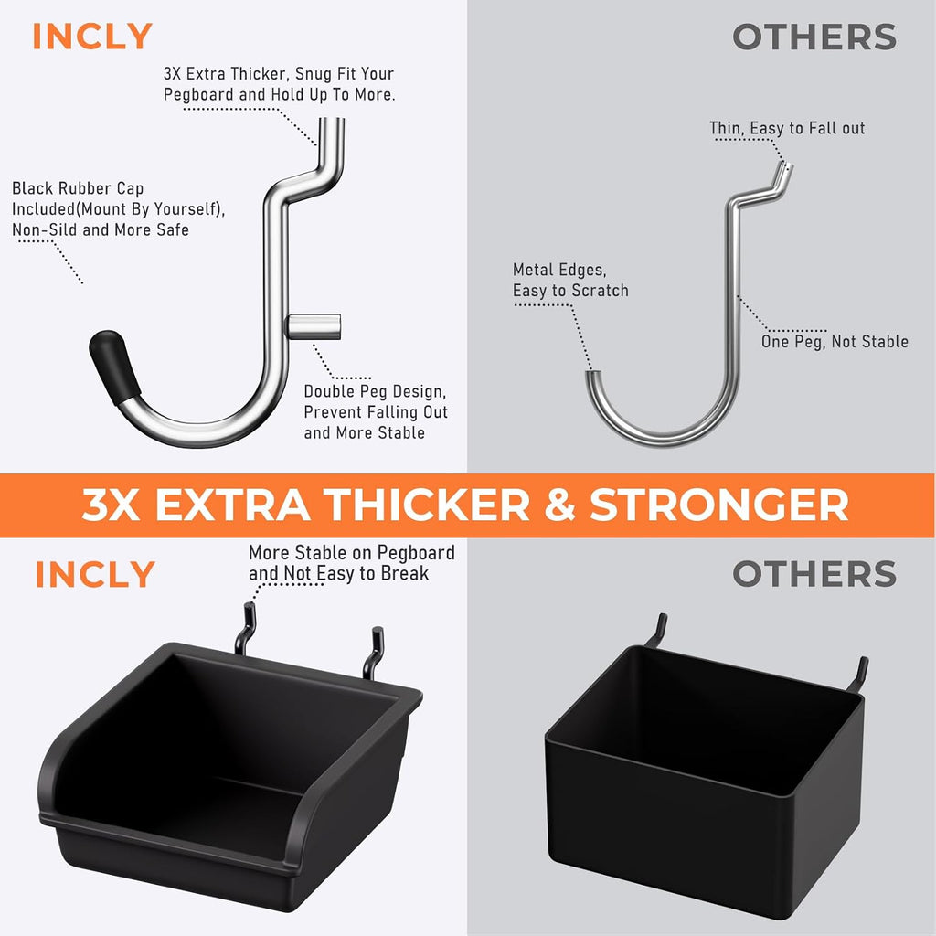 INCLY 48x36 Inch Metal Peg Board Kit 1/4" Pegboard Hooks Accessories