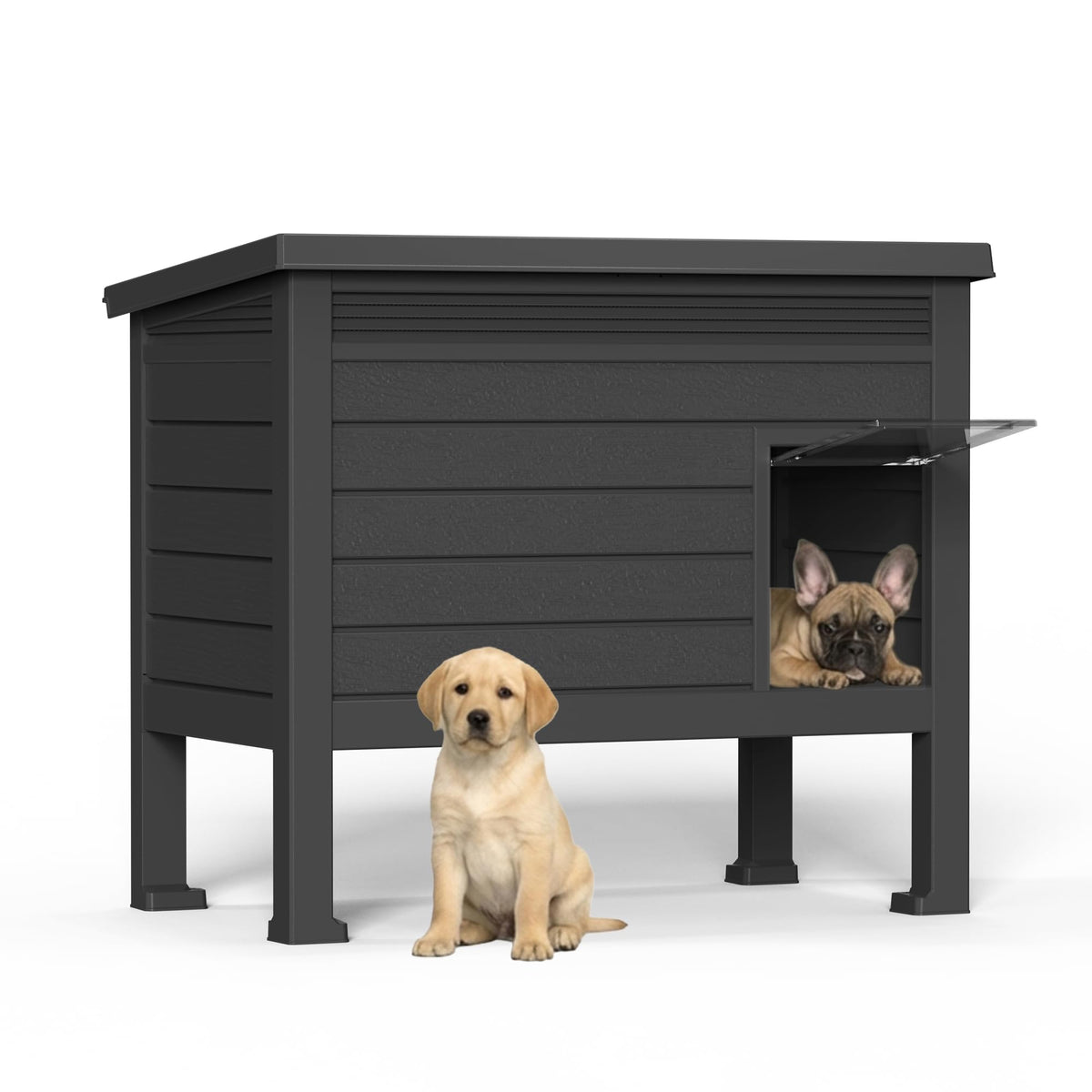 DRATO Large Dog House Outdoor for Indoor with Weatherproof & Removable Roof,Fits Small to Large (Black, 42.87 * 32.95 * 31.61'')