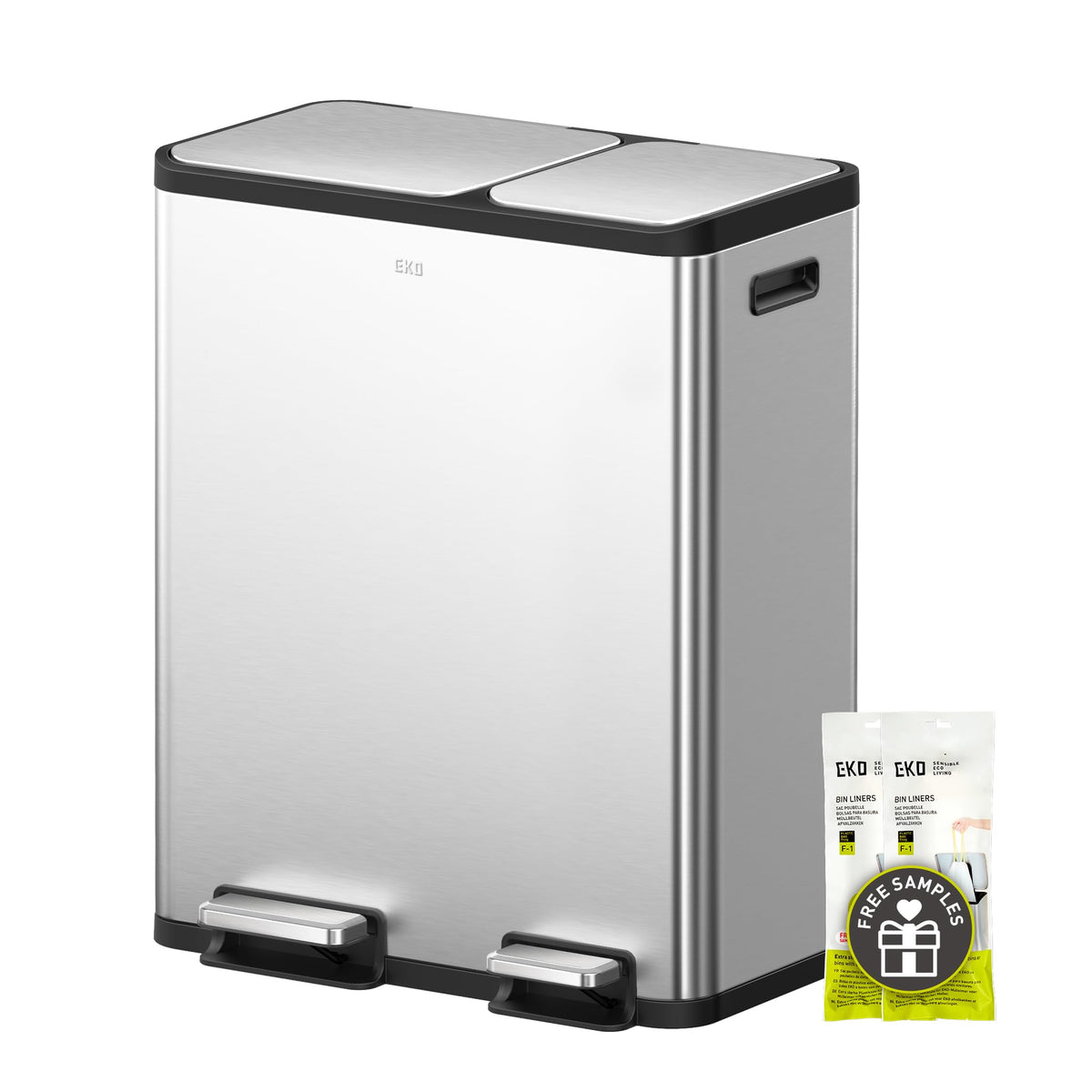 EKO EcoCasa II 36L+24L Dual Trash Can with Recycle Bin, Stainless Steel Garbage Can with Lid, Deodorizer Compartment, Odor-Proof and Fingerprint Resistant