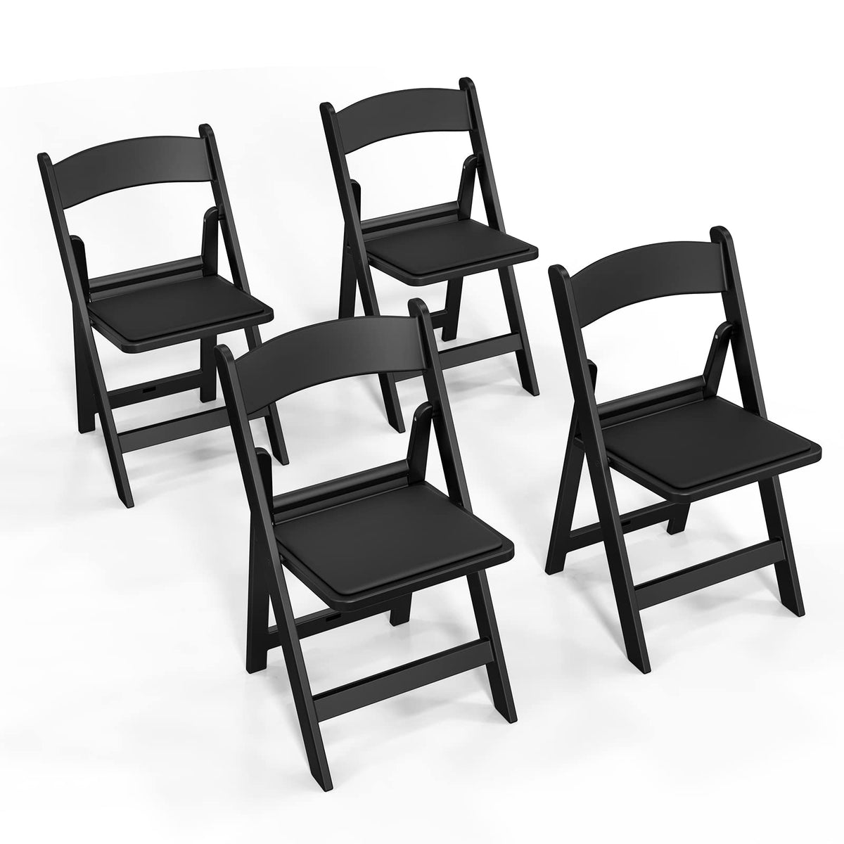FCH Plastic Folding Chair with Padded Seat, Resin Foldable Chairs with Soft Cushion, Comfortable and Sturdy, Suitable for Indoor and Outdoor, Parties, Weddings, Commercial Events, Black, 4 Pack