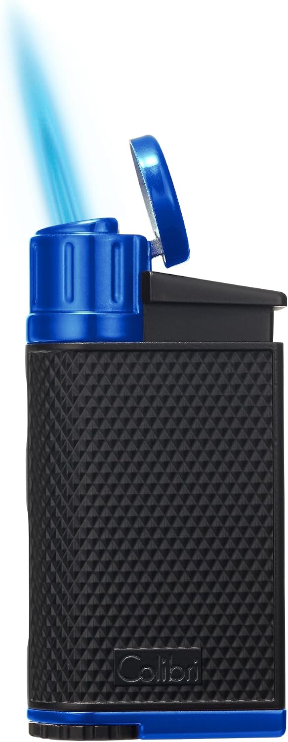 Colibri EVO Angled Single Jet Flame Refillable Butane Torch Lighter, Windproof, User-Friendly with Pachmayr Grip, Blue Fuel Window and Adjustable Flame - Sleek Design (Blue)