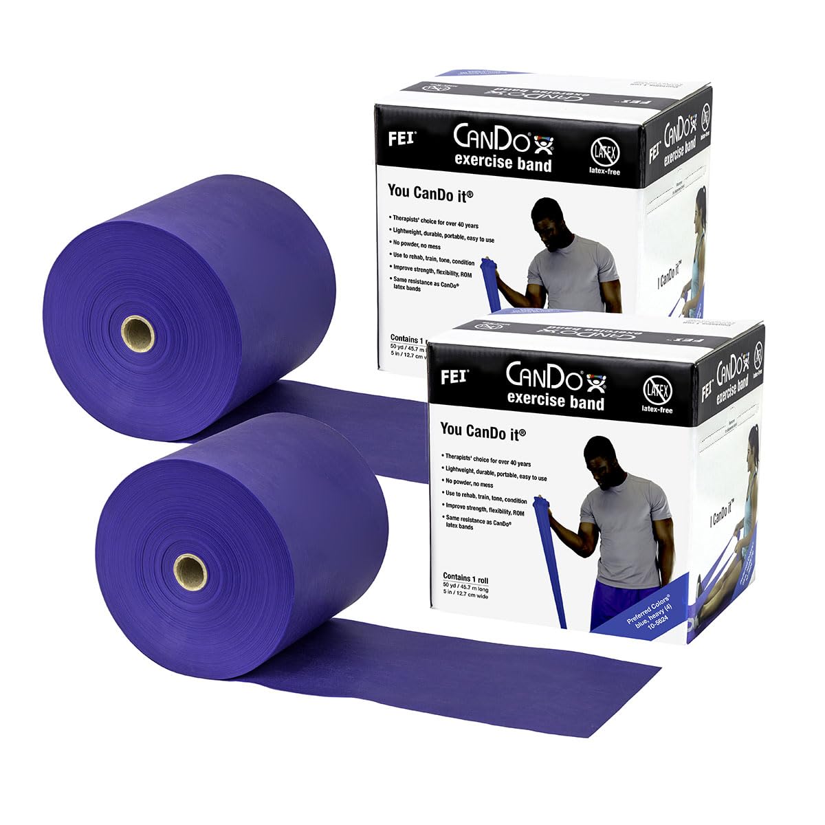 CanDo Twin-Pak Latex-Free Exercise Band, Gold, 100 Yard