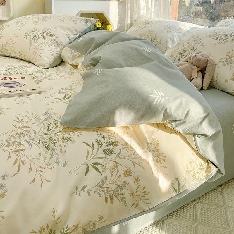4pcs Duvet Cover Set- 100% Cotton Comfort Duvet Cover Set,Include a Duvet Cover,a Deep Pocket Fitted Sheet,2 Pillow Shams Home Bedding with Zipper Closure for All Season (Queen, Floral)
