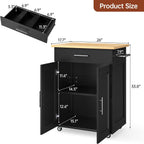 OtterOasis Mobile Kitchen Island on Wheels, Large Drawer, Black