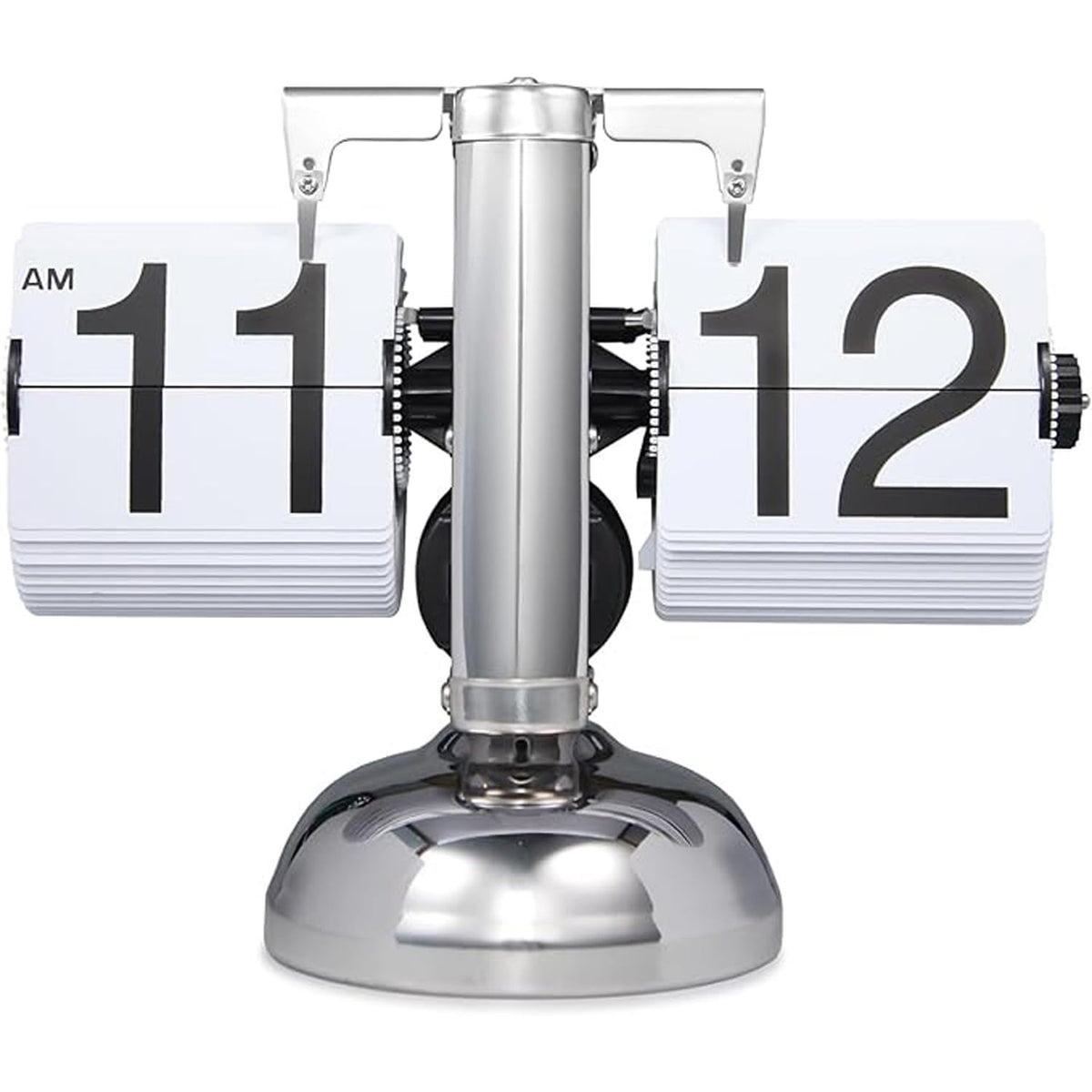 Retro Flip Clock,Auto Flip Clock, Metal Stand, Battery Powered, (Extended Length 32~65CM) for Living Room and Office Decor (Retractable Black)