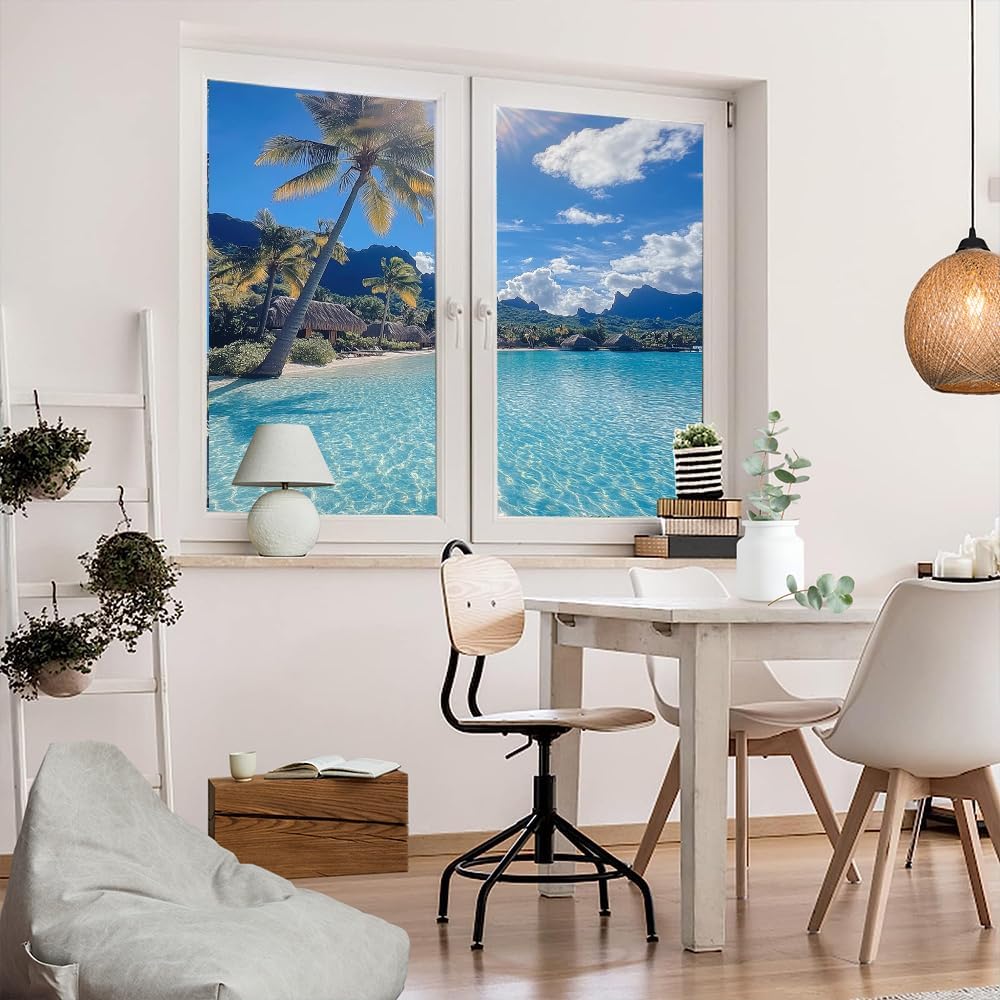 Tropical Palm Tree Privacy Window Film 35.4Wx63L inch x 2pcs