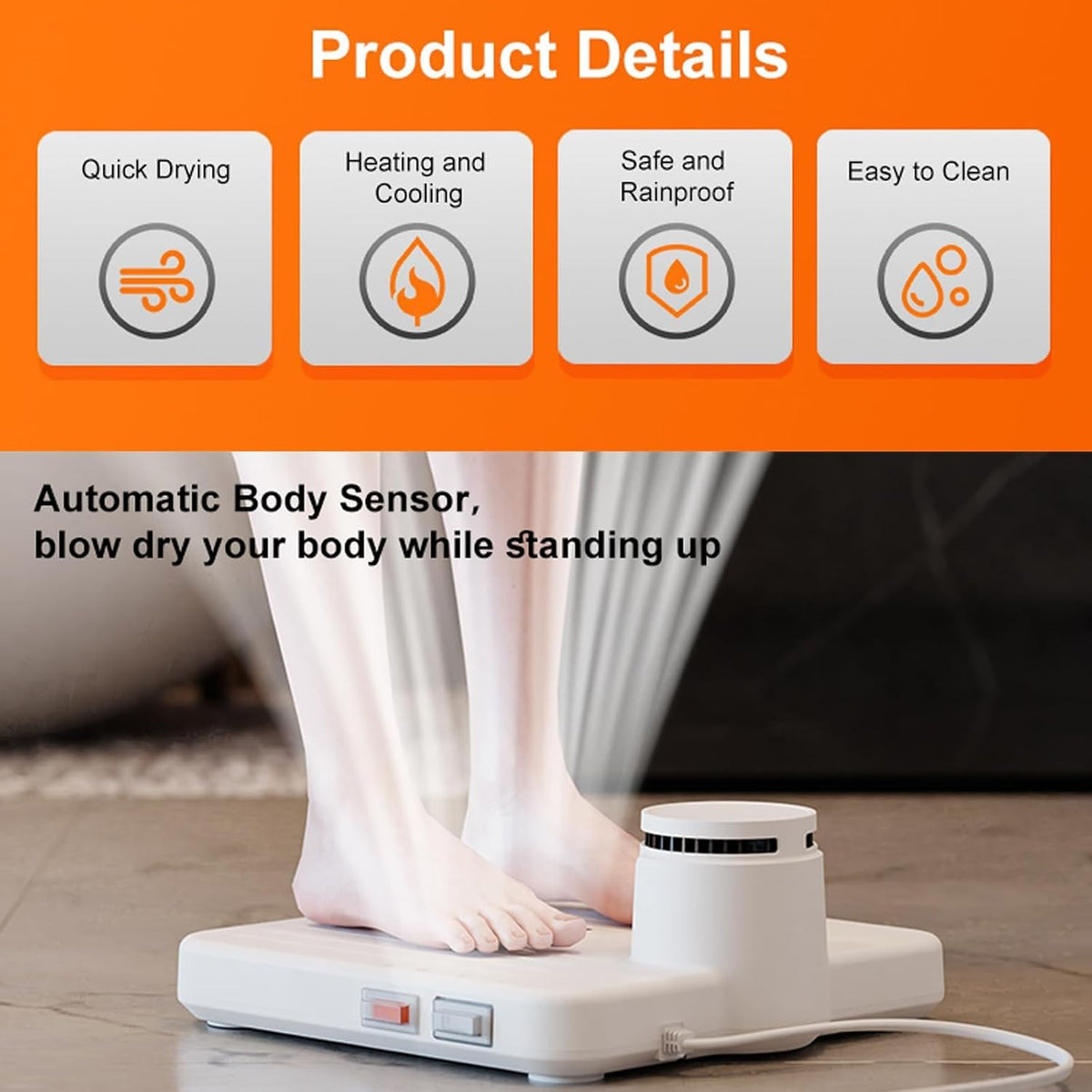 Body Dryer after Shower, Cool & Warm Modes, Hands-Free Foot and Skin Care Blower Professional for Elderly & Family, Waterproof Grooming Heate