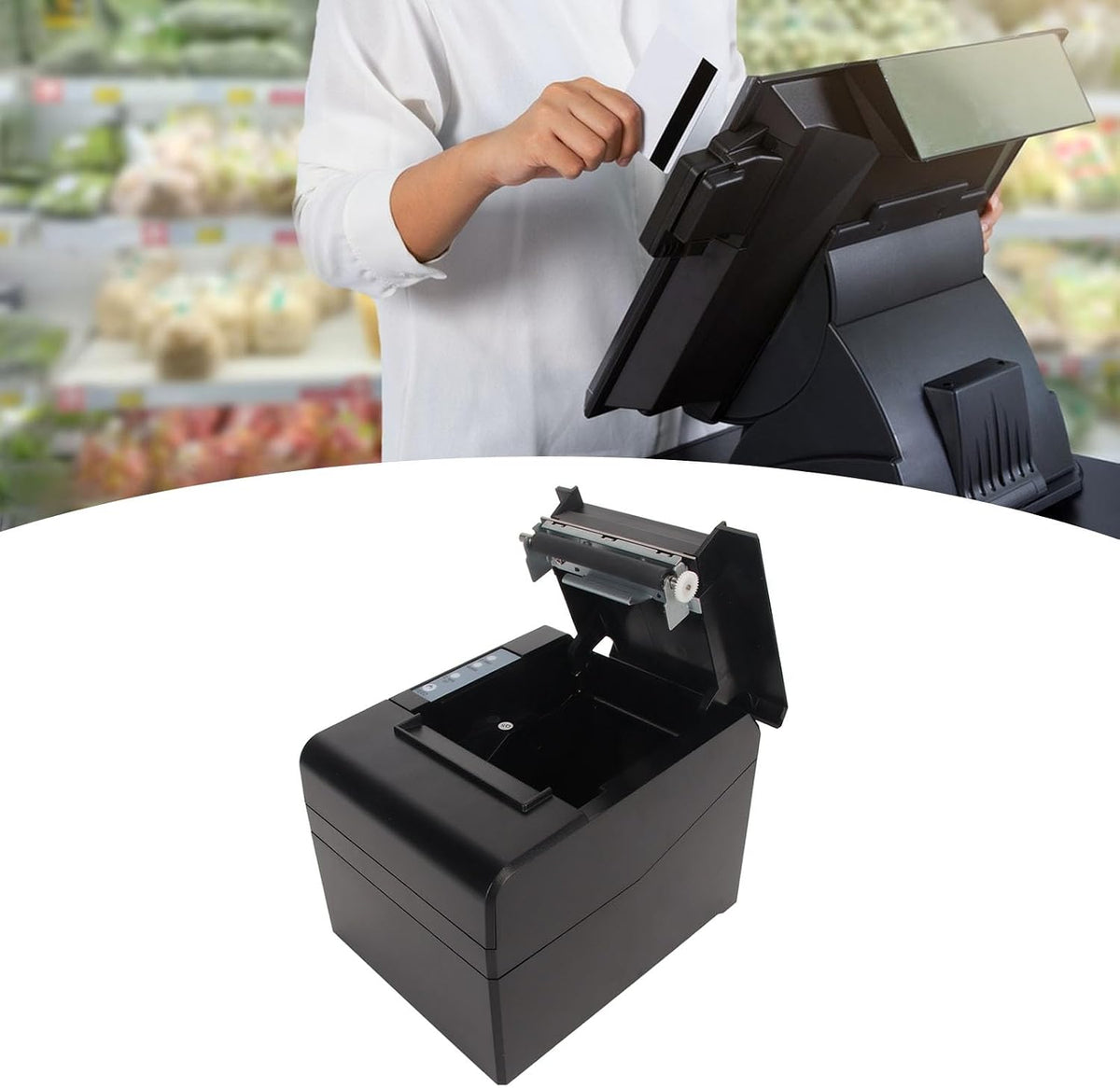 Thermal Label Printer, Thermal Receipt Printer 80mm Auto Cutter ESC POS Command for Retail (US Plug 110‑240V)