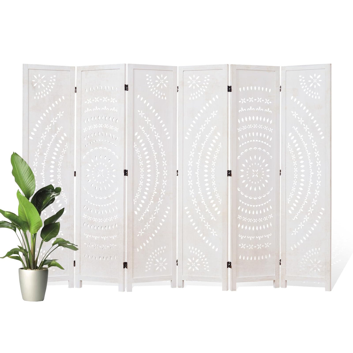 66.9Inch Folding Room Divider, 3 Panels Wood Carved Privacy Screens, Free Assembled Freestanding Partition for Home Office Restaurant Bedroom (Brown)