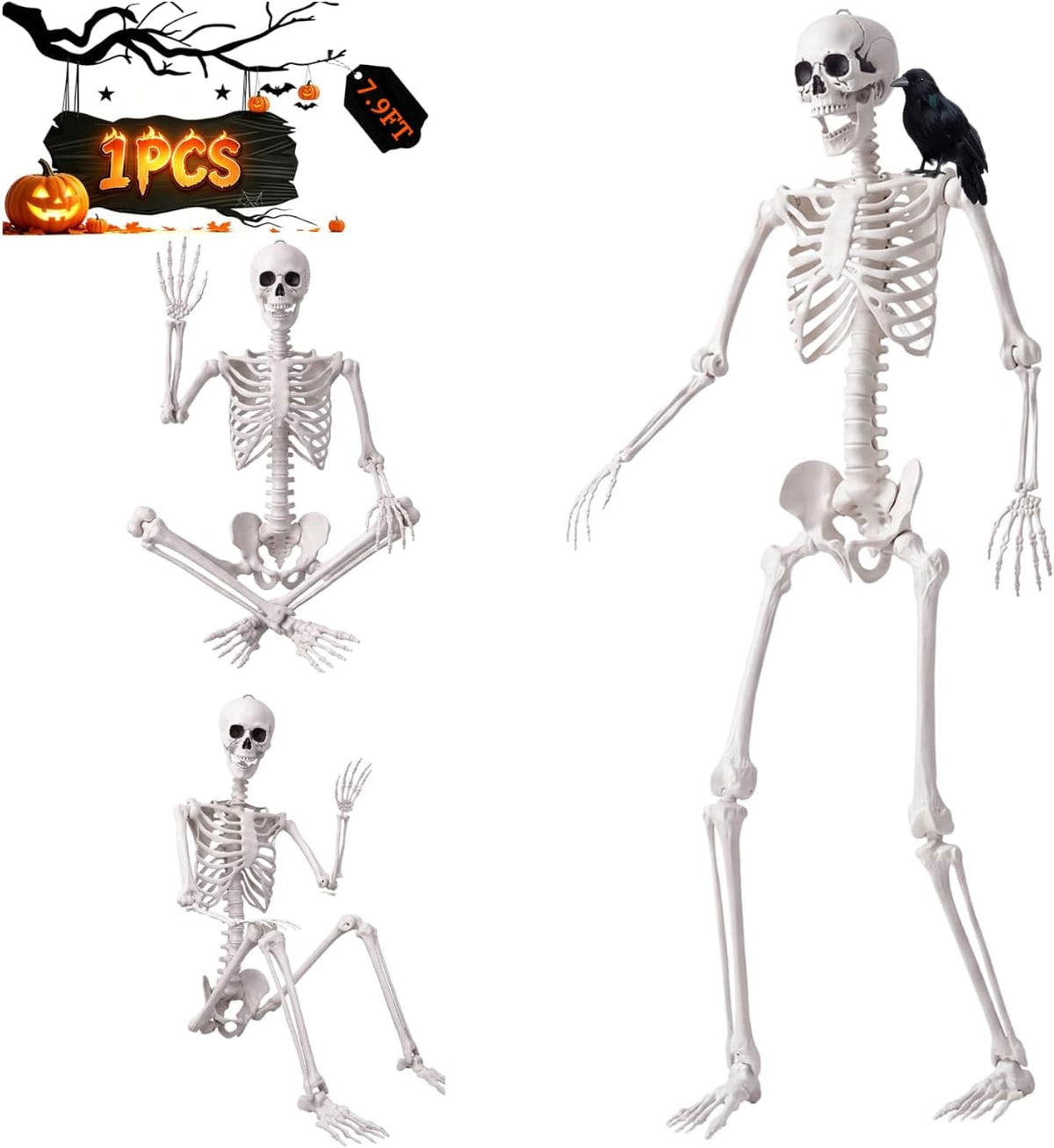 7.9FT/240CM Halloween Giant Oversized Human Skeleton, Tall Outdoor Skeleton