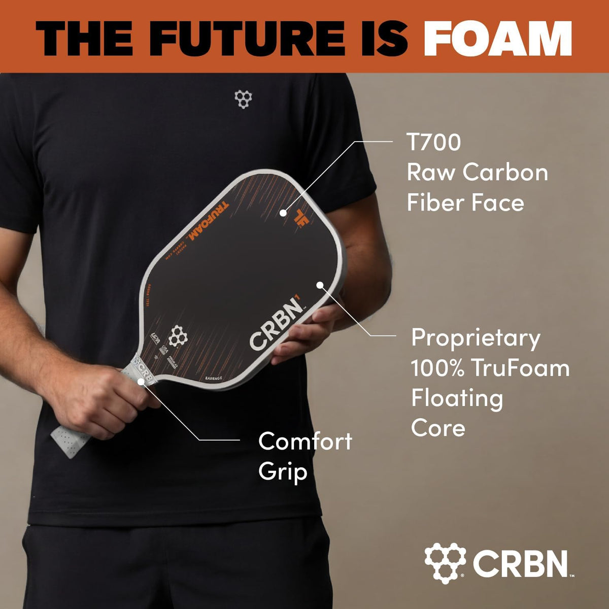 CRBN Pickleball - TruFoam Barrage - Carbon Fiber Pickleball Paddle