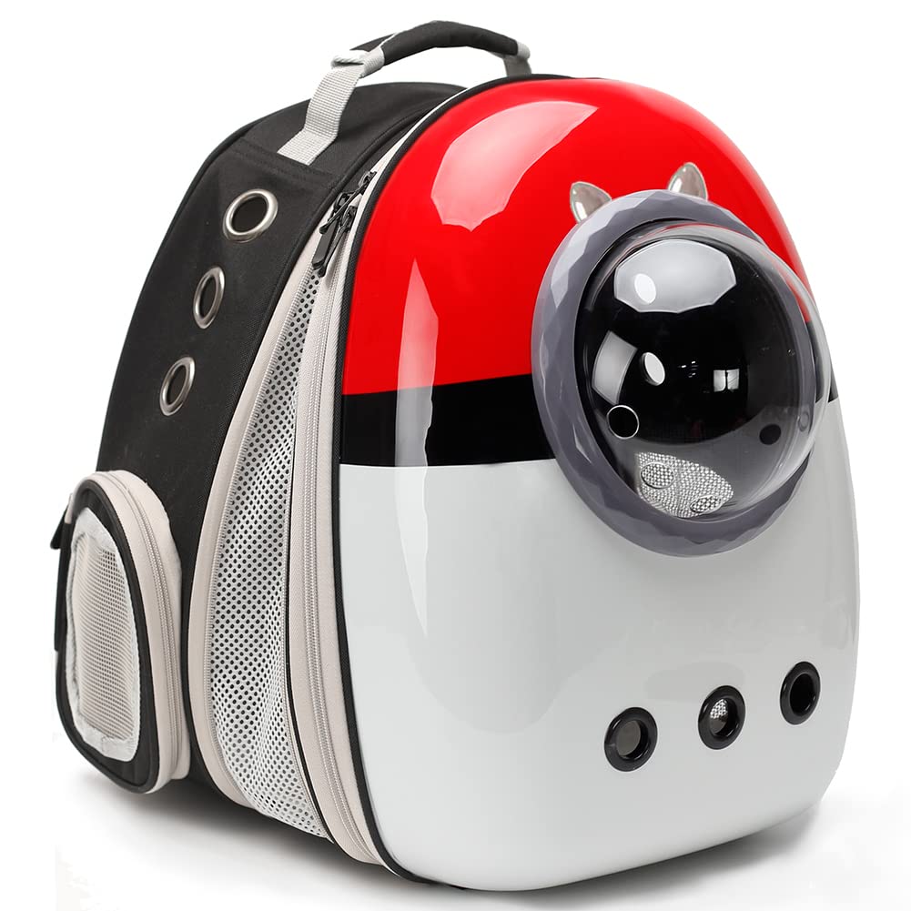 Expandable Cat Carrier Backpack with Catnip Toys, Backpack for Cats Kitten Small Puppy, Airline Approved Cat Bubble Backpack, Space Capsule Astronaut Carrier… (RED BP&Toy, Back Extension)