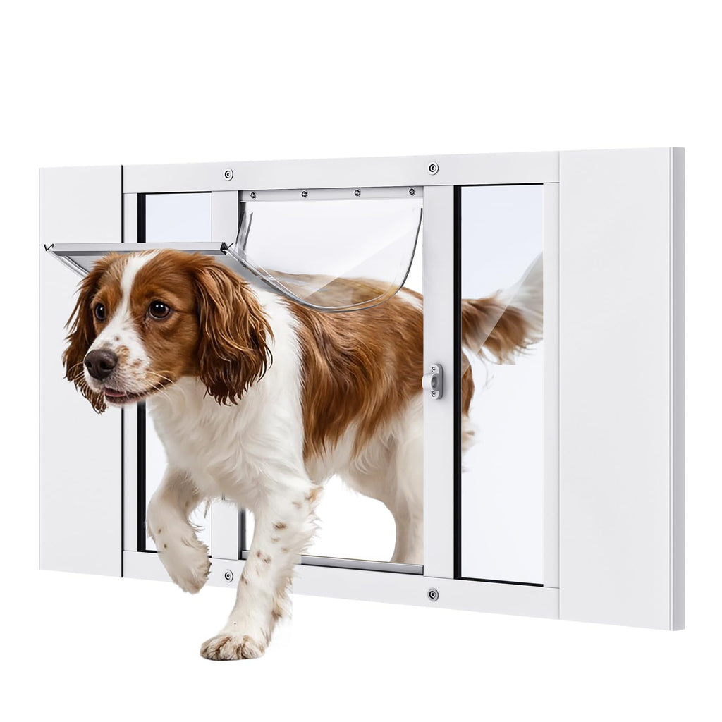 Dog Door for Window, Aluminum Frame Window Pet Door, Adjustable to Fit 33"-38" Width Sliding Windows, Magnetic Closure, Fits Dogs up to 200lb, Extra Large-Plus